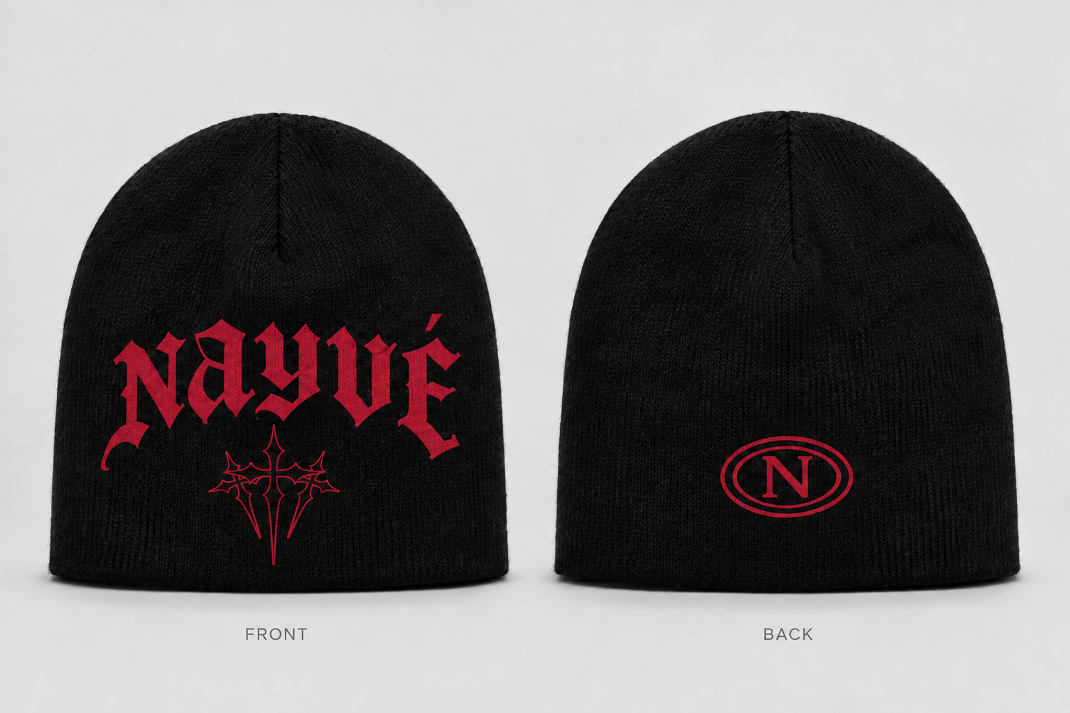 Original product reference showing front and back of the NAYVÉ Afterdark Beanie